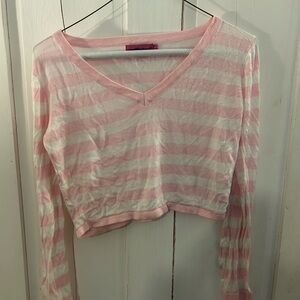 Edikted Pink and White Striped Crop Top